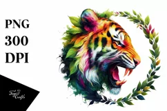 Abstract Tiger with Plant Leaves PNG Product Image 3