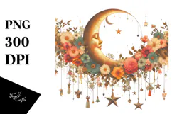 Vintage Half Moon with Flowers, PNG Product Image 1