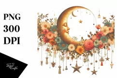 Vintage Half Moon with Flowers, PNG Product Image 1