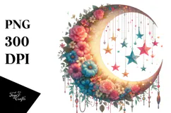 Vibrant Half Moon with Sunflowers PNG Product Image 1