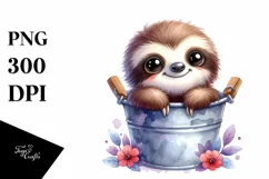Smiling Cute Baby Sloth in Bucket | Clipart Product Image 3
