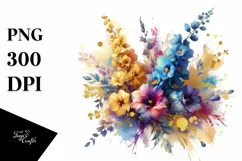 Vibrant Bouquet with Gold Foil | Clipart Product Image 1