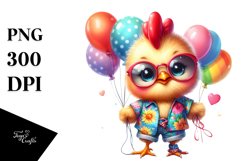 Vibrant Baby Rooster with Balloons PNG Product Image 1