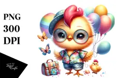 Vibrant Baby Rooster with Balloons PNG Product Image 1