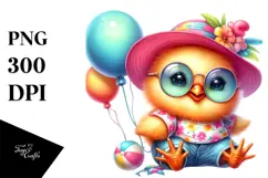 Vibrant Baby Rooster with Balloons PNG Product Image 1