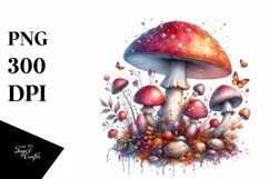 Shiny Magical Mushroom Watercolor Splash, Transparent PNG Product Image 1