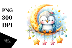 Whimsical Cute Baby Owl Sleeping | Sublimation Clipart Product Image 1