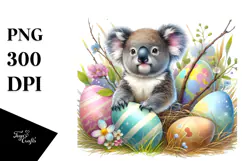 Digital Watercolor Baby Koala Easter PNG Product Image 1