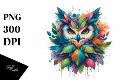 Abstract Owl with Plant Leaves PNG Product Image 3