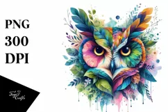 Abstract Owl with Plant Leaves PNG Product Image 1