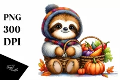 Quirky Baby Sloth Holding Basket Filled with Autumn Product Image 3