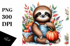 Quirky Baby Sloth Holding Basket Filled with Autumn Product Image 3