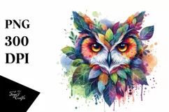 Abstract Owl with Plant Leaves PNG Product Image 3