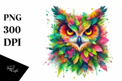 Abstract Owl with Plant Leaves PNG Product Image 3