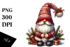 Detailed Watercolor Christmas Gnome, Transparent PNG Product Image 1