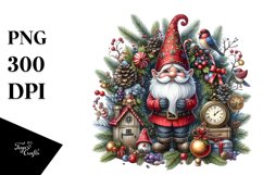 Detailed Watercolor Christmas Gnome, Transparent PNG Product Image 1