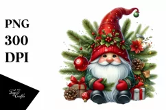 Detailed Watercolor Christmas Gnome, Transparent PNG Product Image 3