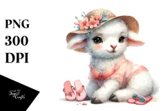 Digital Watercolor Cute Lamb, Beachwear PNG Product Image 1