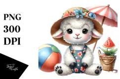 Digital Watercolor Cute Lamb, Beachwear PNG Product Image 1