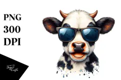 Angry Baby Cow with Sunglasses PNG Product Image 1