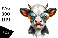 Enthusiastic Baby Cow with Sunglasses PNG Product Image 1