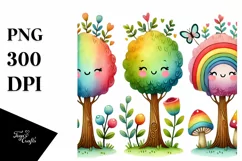 Cute Rainbow Trees Watercolor PNG Product Image 1