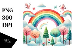 Cute Rainbow Trees Watercolor PNG Product Image 1