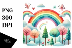 Cute Rainbow Trees Watercolor PNG Product Image 1