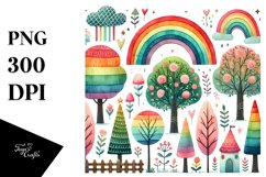 Cute Rainbow Trees Watercolor PNG Product Image 1