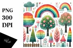 Cute Rainbow Trees Watercolor PNG Product Image 1