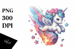 Baby Unicorn Space Dive, Adventurous PNG Product Image 1