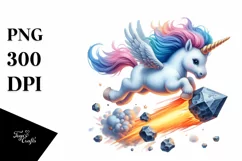 Baby Unicorn Space Dive, Vibrant PNG Product Image 1