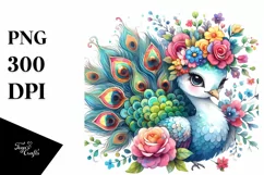 Cartoon-Style Peacock with Flower Crown Sublimation Clipart Product Image 3