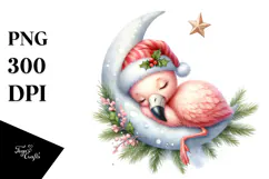 Cute Baby Flamingo Sleeping Christmas | Sublimation Clipart Product Image 1