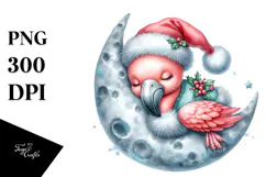 Baby Flamingo Sleeping on Moon Clipart Product Image 1