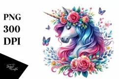 unicorn with Floral Wreath PNG Product Image 3