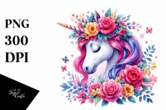 Unicorn with Floral Wreath PNG Product Image 3