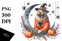 Watercolor Halloween Frog Sitting on Cloud PNG Product Image 1