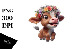 Baby Calf with Flower Crown, Exaggerated Pose PNG Product Image 1
