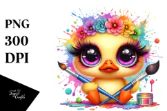Crazy Eyes Duck with Paintbrush, Watercolor PNG Product Image 1