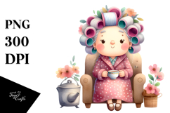 Old Lady Sitting on Couch | Sublimation Clipart Product Image 1