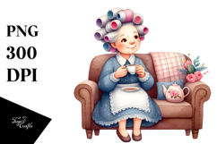 Watercolor Lady with Tea Cup | Clipart Product Image 1