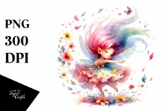 Colorful Fairy Tumbling with Petals Clipart Product Image 1