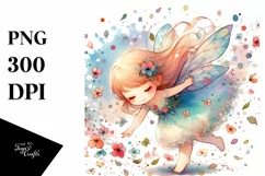 Colorful Fairy Tumbling with Petals Clipart Product Image 1