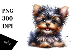 Cute Yorkshire Terrier, Watercolor PNG Product Image 1