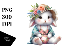 Adorned Rabbit in Beachwear, Digital Watercolor PNG Product Image 1