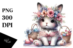 Adorned Rabbit in Beachwear, Digital Watercolor PNG Product Image 1