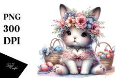 Adorned Rabbit in Beachwear, Digital Watercolor PNG Product Image 1