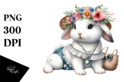 Adorned Rabbit in Beachwear, Digital Watercolor PNG Product Image 1