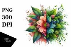 Abstract with Plant Leaves and Flowers PNG Product Image 3